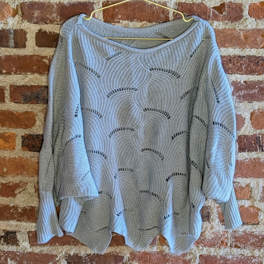 Unbranded Medium Gray Bat-Wing Knit Wide Neck Pullover Sweater